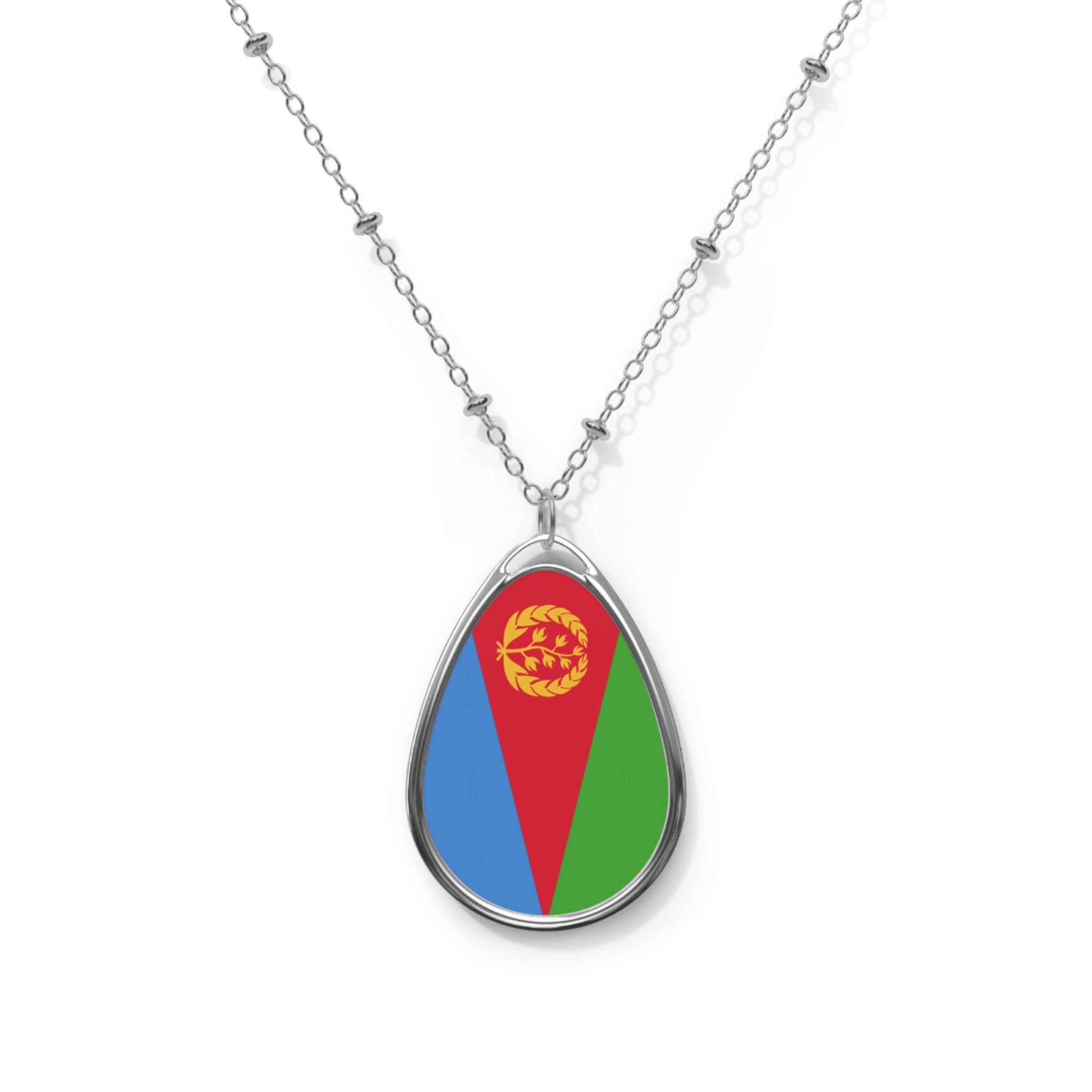 Eritrea Flag Oval Necklace — Patriotic Teardrop Pendant