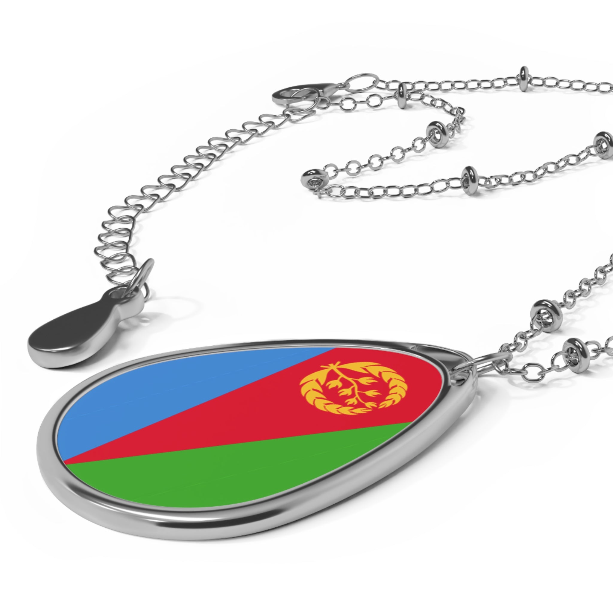 Eritrea Flag Oval Necklace — Patriotic Teardrop Pendant